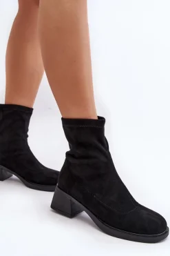 Sale Evento Botki Damskie Na Niskim Obcasie Czarne Aphroteia - Zamsz Czarny