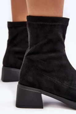 Sale Evento Botki Damskie Na Niskim Obcasie Czarne Aphroteia - Zamsz Czarny