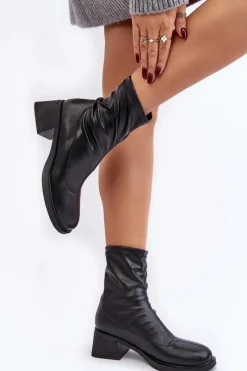 Botki Damskie Na Niskim Obcasie Czarne Aphroteia Damskie Botki Ocieplane|Czarne Botki