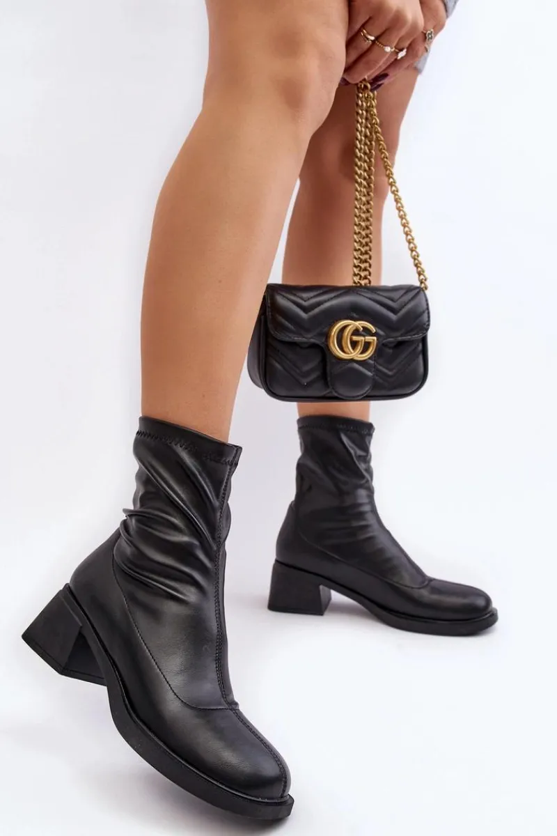 Botki Damskie Na Niskim Obcasie Czarne Aphroteia Damskie Botki Ocieplane|Czarne Botki