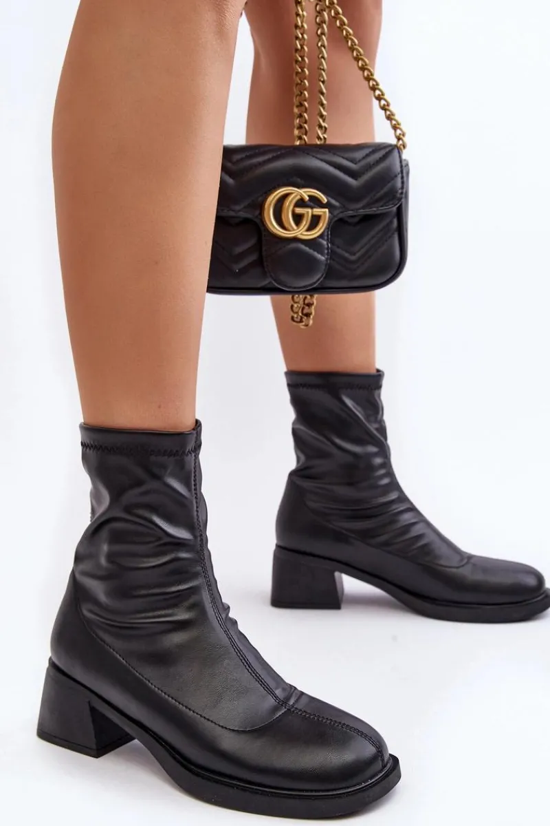 Botki Damskie Na Niskim Obcasie Czarne Aphroteia Damskie Botki Ocieplane|Czarne Botki