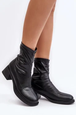 Botki Damskie Na Niskim Obcasie Czarne Aphroteia Damskie Botki Ocieplane|Czarne Botki