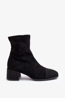 Botki Damskie Na Niskim Obcasie Ze Zdobieniem Czarne Vissias Damskie Botki Na Słupku|Czarne Botki