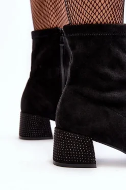 Botki Damskie Na Niskim Obcasie Ze Zdobieniem Czarne Vissias Damskie Botki Na Słupku|Czarne Botki