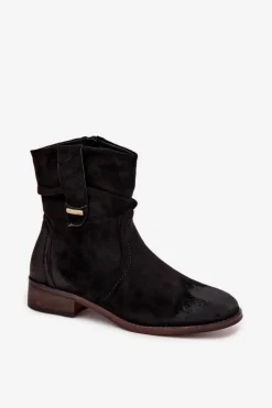 Sale Evento Botki Damskie Na Niskim Obcasie Z Marszczeniem Ocieplane Czarne Gracia Czarny