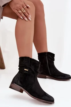 Sale Evento Botki Damskie Na Niskim Obcasie Z Marszczeniem Ocieplane Czarne Gracia Czarny