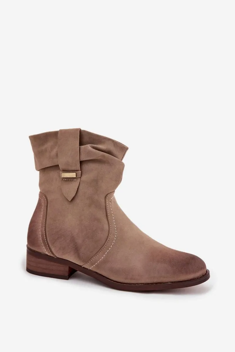 Botki Damskie Na Niskim Obcasie Z Marszczeniem Ocieplane Khaki Gracia Damskie Botki Ocieplane|Botki Na Obcasie