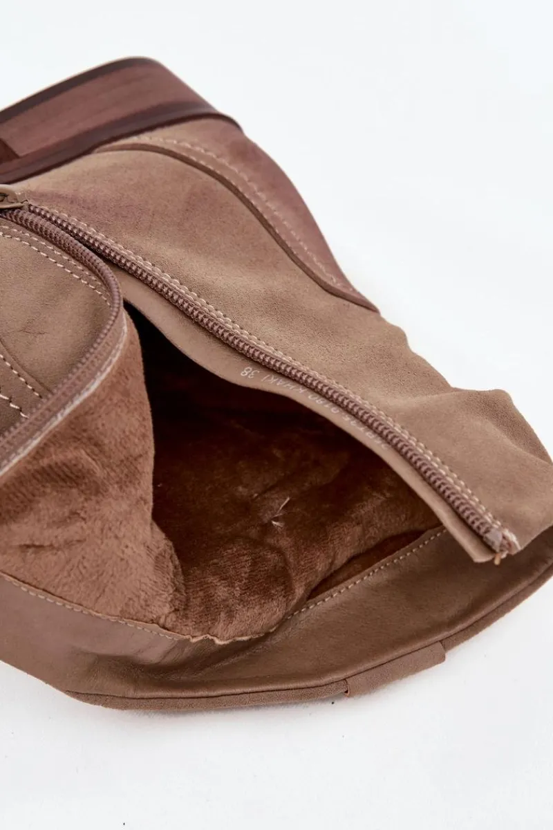 Botki Damskie Na Niskim Obcasie Z Marszczeniem Ocieplane Khaki Gracia Damskie Botki Ocieplane|Botki Na Obcasie