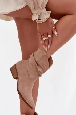 Discount Boto Botki Damskie Na Niskim Obcasie Z Marszczeniem Beżowe Adena