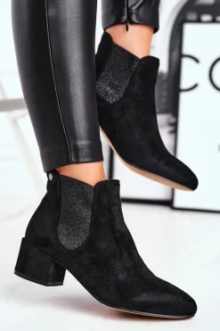 Clearance Boto Botki Damskie Na Niskim Słupku Czarne Tersavolle