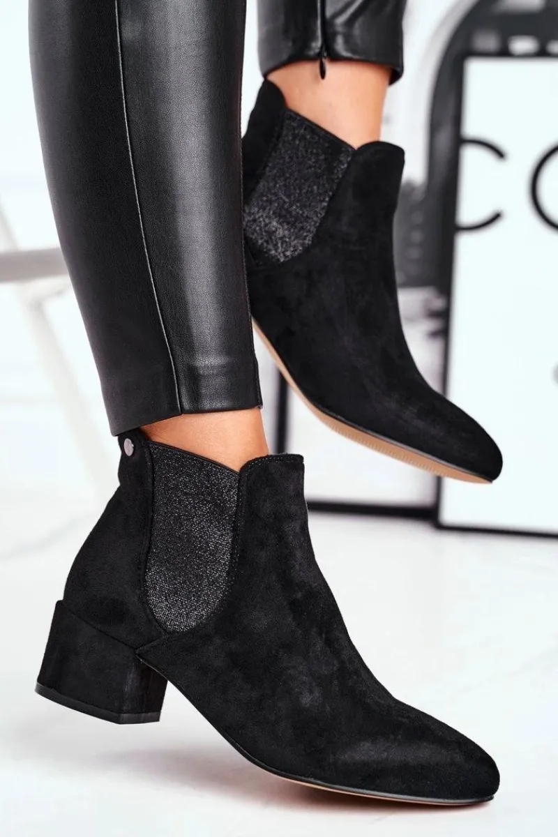 Clearance Boto Botki Damskie Na Niskim Słupku Czarne Tersavolle