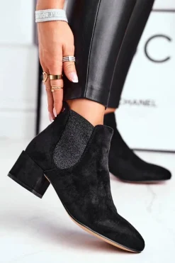 Clearance Boto Botki Damskie Na Niskim Słupku Czarne Tersavolle