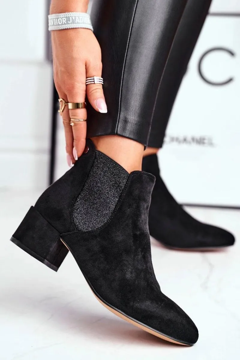 Clearance Boto Botki Damskie Na Niskim Słupku Czarne Tersavolle