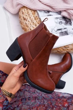 Botki Na Słupku|Brązowe I Beżowe Botki>Boto Botki Damskie Na Obcasie Brązowe Ergost