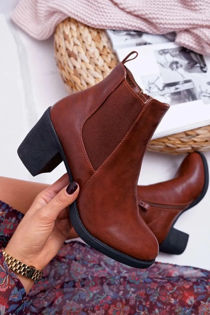 Botki Na Słupku|Brązowe I Beżowe Botki>Boto Botki Damskie Na Obcasie Brązowe Ergost