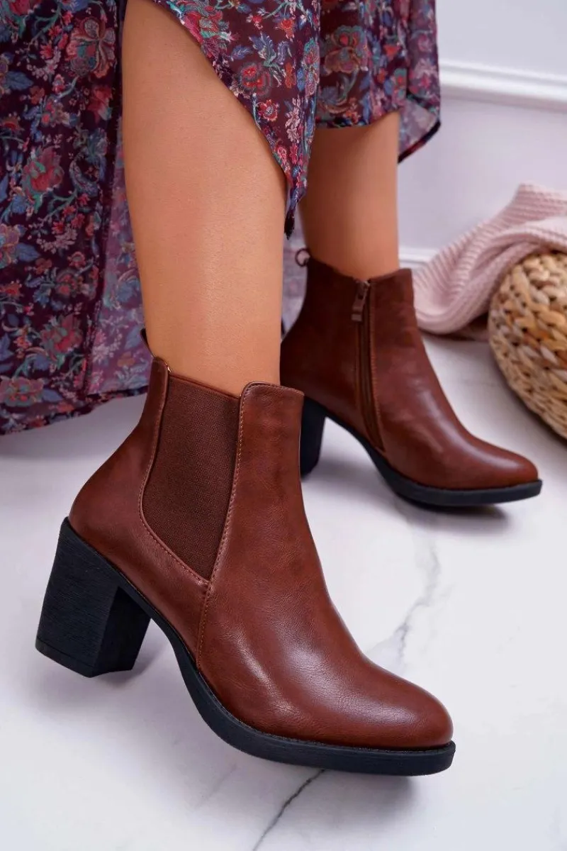 Botki Na Słupku|Brązowe I Beżowe Botki>Boto Botki Damskie Na Obcasie Brązowe Ergost