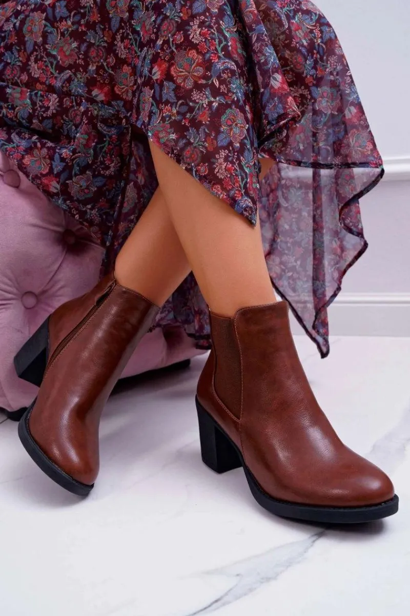 Botki Na Słupku|Brązowe I Beżowe Botki>Boto Botki Damskie Na Obcasie Brązowe Ergost