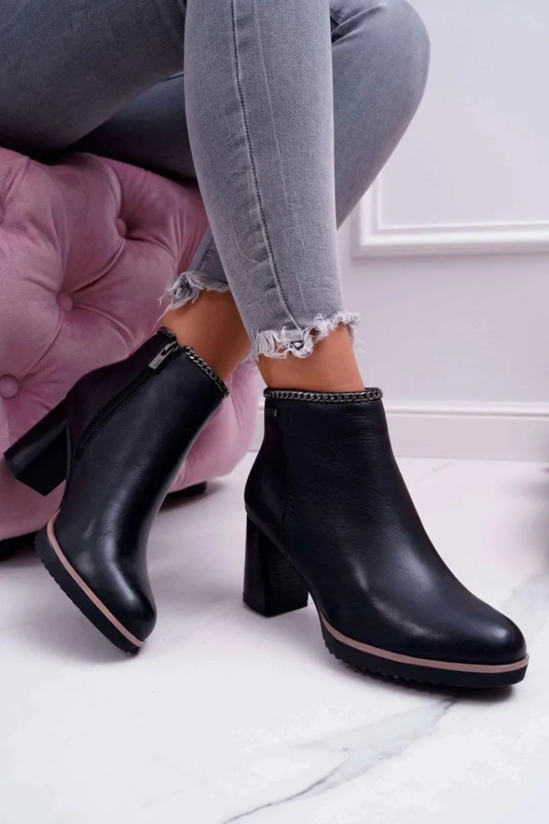 New Botki Damskie Na Obcasie Skóra Big Star Czarne BB274618 Damskie Botki Na Słupku|Botki Zimowe Damskie