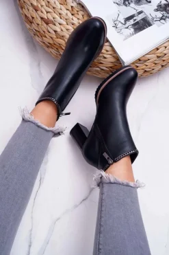 New Botki Damskie Na Obcasie Skóra Big Star Czarne BB274618 Damskie Botki Na Słupku|Botki Zimowe Damskie