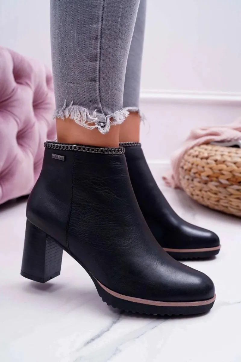 New Botki Damskie Na Obcasie Skóra Big Star Czarne BB274618 Damskie Botki Na Słupku|Botki Zimowe Damskie