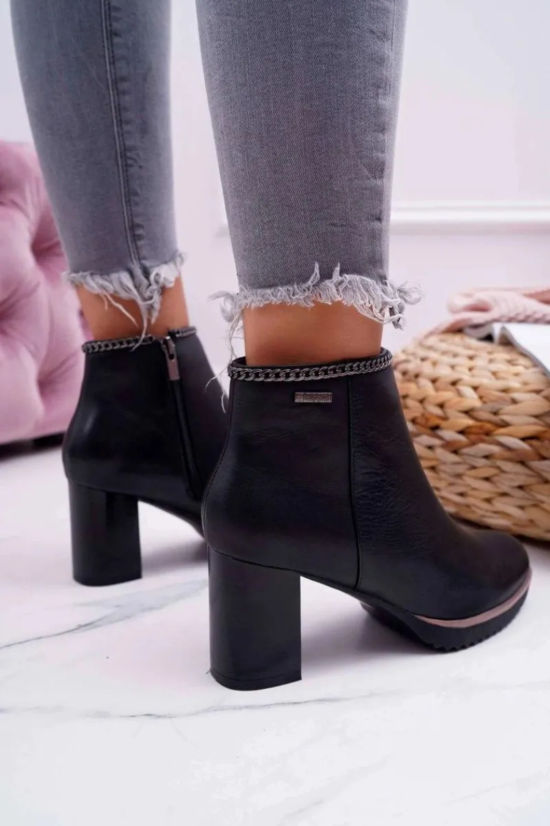 New Botki Damskie Na Obcasie Skóra Big Star Czarne BB274618 Damskie Botki Na Słupku|Botki Zimowe Damskie