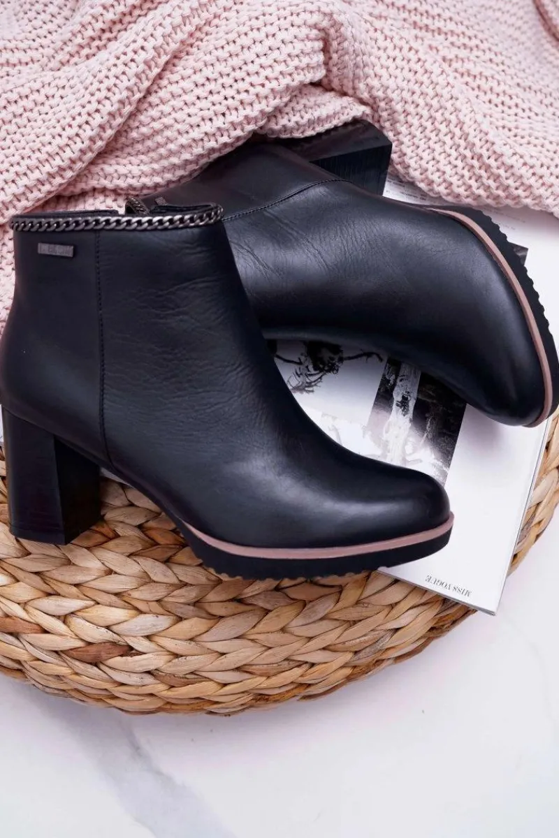 New Botki Damskie Na Obcasie Skóra Big Star Czarne BB274618 Damskie Botki Na Słupku|Botki Zimowe Damskie