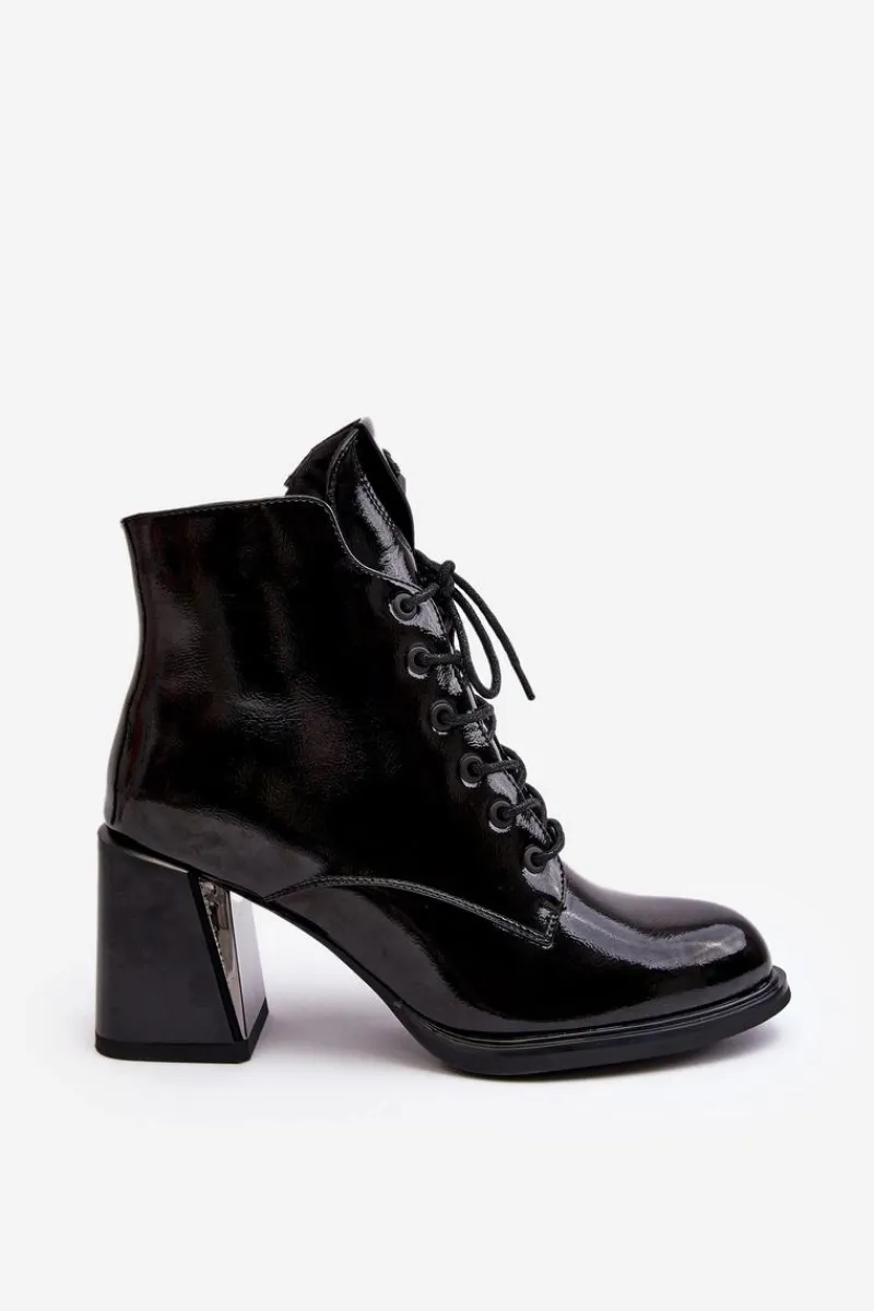 Botki Na Słupku|Czarne Botki>Damskie buty S.Barski Botki Damskie Na Obcasie Sznurowane D&A CR8163 Czarne
