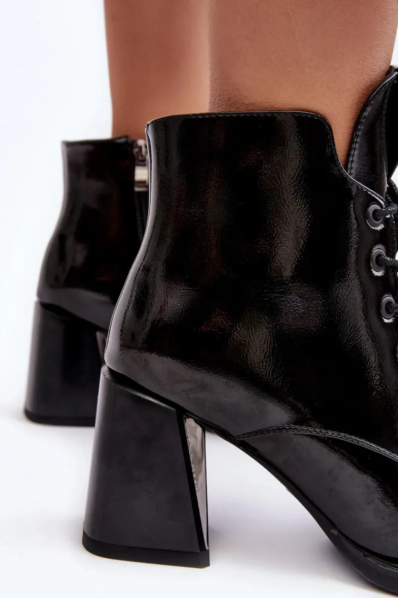 Botki Na Słupku|Czarne Botki>Damskie buty S.Barski Botki Damskie Na Obcasie Sznurowane D&A CR8163 Czarne