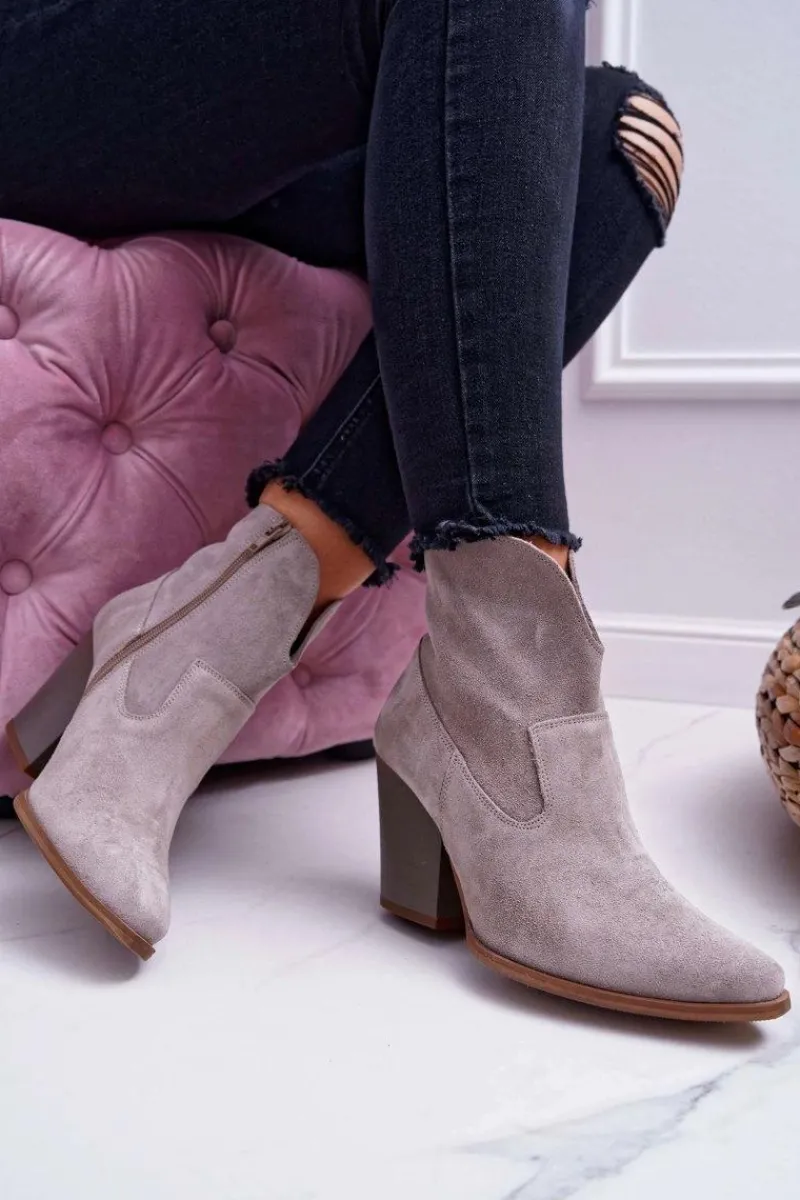 Best Botki Damskie Na Obcasie Skóra Zamsz Jasne Cappuccino Nicole 2433 Damskie Botki Na Słupku|Brązowe I Beżowe Botki