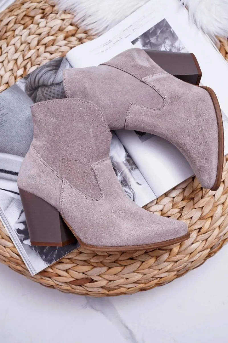 Best Botki Damskie Na Obcasie Skóra Zamsz Jasne Cappuccino Nicole 2433 Damskie Botki Na Słupku|Brązowe I Beżowe Botki