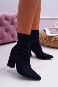 Botki Na Słupku|Botki Na Obcasie>Boto Botki Damskie Na Obcasie Wsuwane Czarne Pontiac