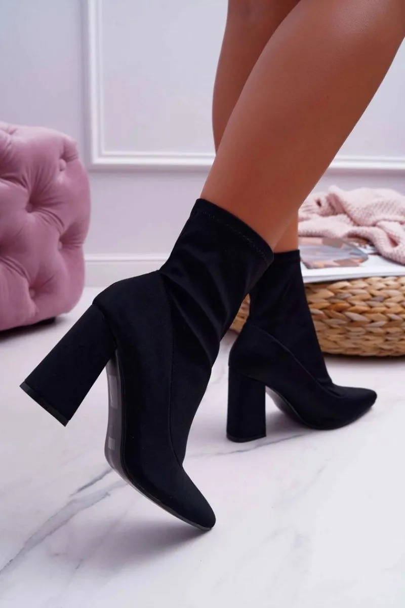 Botki Na Słupku|Botki Na Obcasie>Boto Botki Damskie Na Obcasie Wsuwane Czarne Pontiac