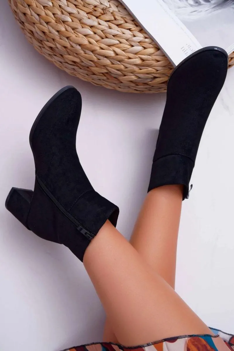 Outlet Buty Sergio Leone Botki Damskie Na Obcasie Sergio Leone Czarne BT522