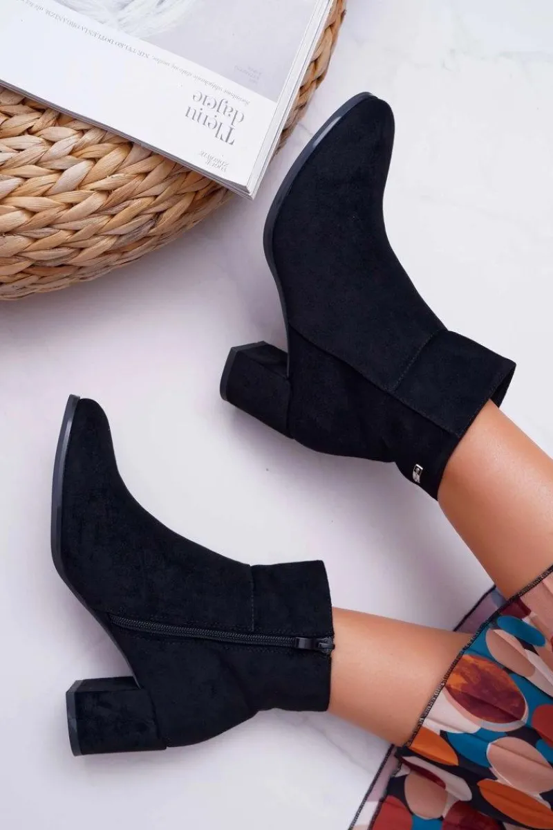 Outlet Buty Sergio Leone Botki Damskie Na Obcasie Sergio Leone Czarne BT522