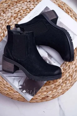 Botki Na Słupku|Botki Zimowe Damskie>Buty Sergio Leone Botki Damskie Na Obcasie Sergio Leone Czarne BR BT702