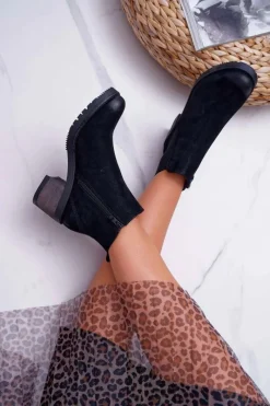 Botki Na Słupku|Botki Zimowe Damskie>Buty Sergio Leone Botki Damskie Na Obcasie Sergio Leone Czarne BR BT702