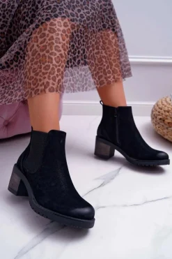 Botki Na Słupku|Botki Zimowe Damskie></noscript>Buty Sergio Leone Botki Damskie Na Obcasie Sergio Leone Czarne BR BT702