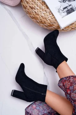 Botki Na Słupku|Botki Zimowe Damskie>Boto Botki Damskie Na Obcasie Czarne Sadie