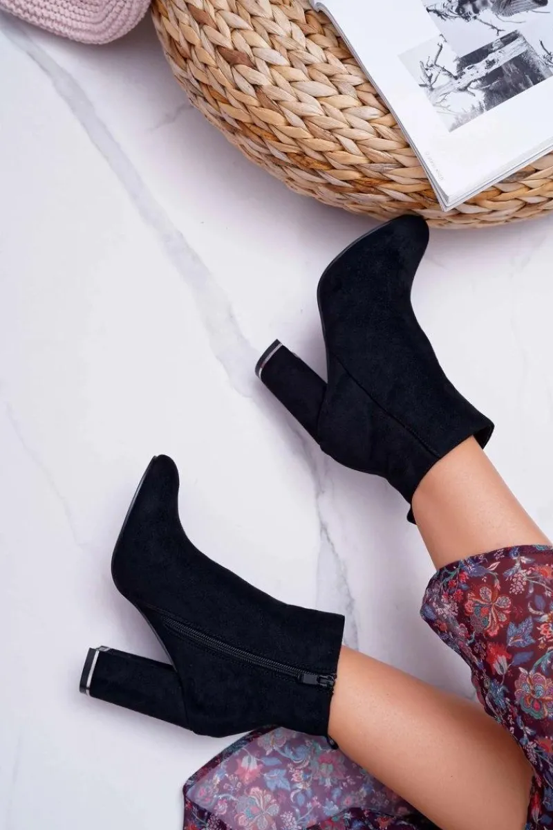 Botki Na Słupku|Botki Zimowe Damskie>Boto Botki Damskie Na Obcasie Czarne Sadie