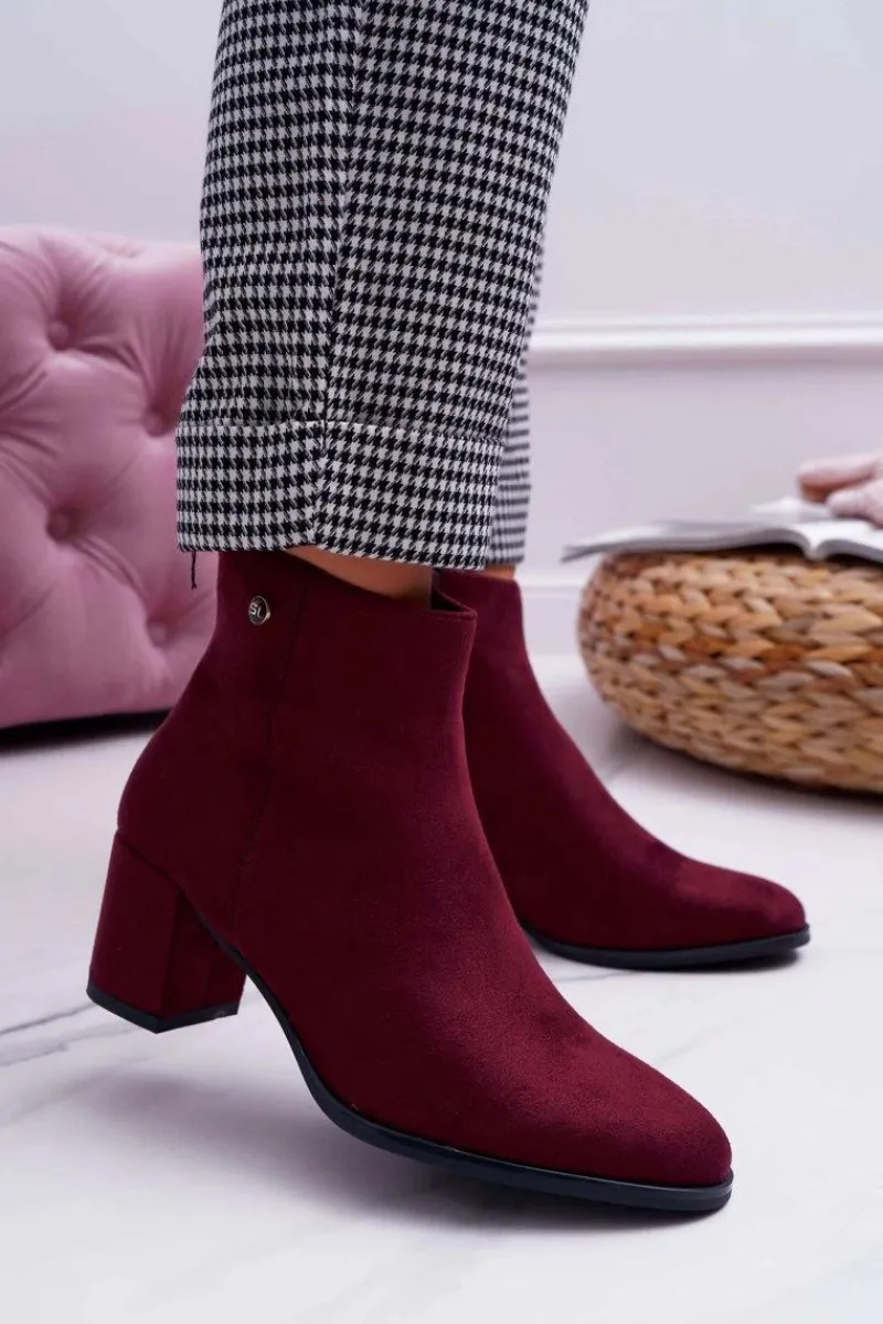 Buty Sergio Leone Botki Damskie Na Obcasie Sergio Leone Bordowe BT520