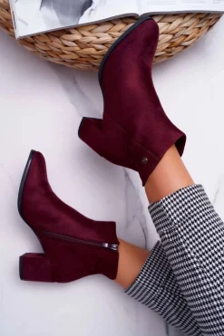 Buty Sergio Leone Botki Damskie Na Obcasie Sergio Leone Bordowe BT520