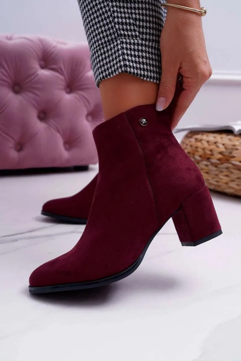 Buty Sergio Leone Botki Damskie Na Obcasie Sergio Leone Bordowe BT520