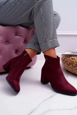 Buty Sergio Leone Botki Damskie Na Obcasie Sergio Leone Bordowe BT520