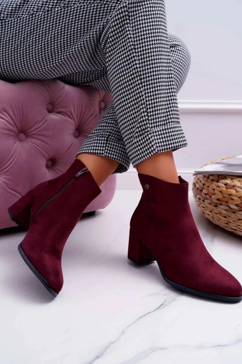 Buty Sergio Leone Botki Damskie Na Obcasie Sergio Leone Bordowe BT520