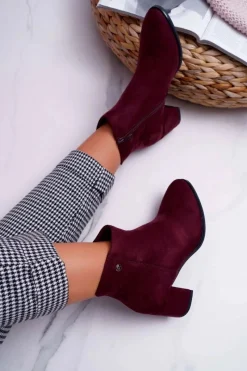 Buty Sergio Leone Botki Damskie Na Obcasie Sergio Leone Bordowe BT520