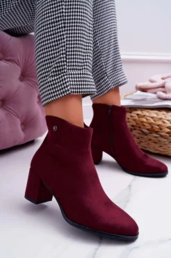 Buty Sergio Leone Botki Damskie Na Obcasie Sergio Leone Bordowe BT520