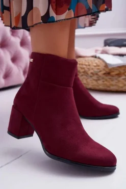 Botki Na Słupku|Botki Zimowe Damskie>Buty Sergio Leone Botki Damskie Na Obcasie Sergio Leone Bordowe BT522