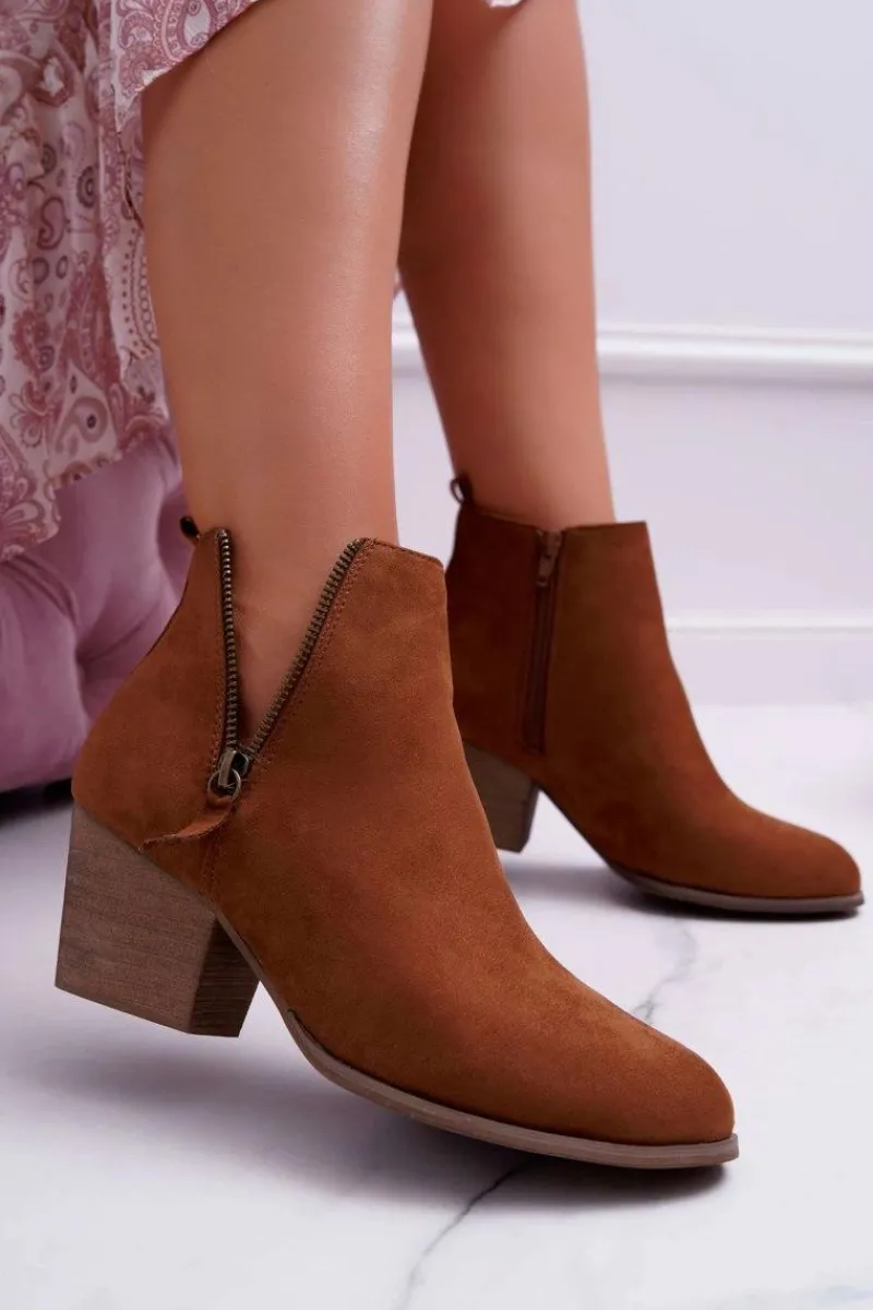 Botki Na Słupku|Brązowe I Beżowe Botki>Boto Botki Damskie Na Obcasie Suwak Zamszowe Camel Farre