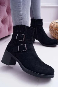 Botki Na Słupku|Botki Zimowe Damskie>Boto Botki Damskie Na Obcasie Zamszowe Czarne Fagret