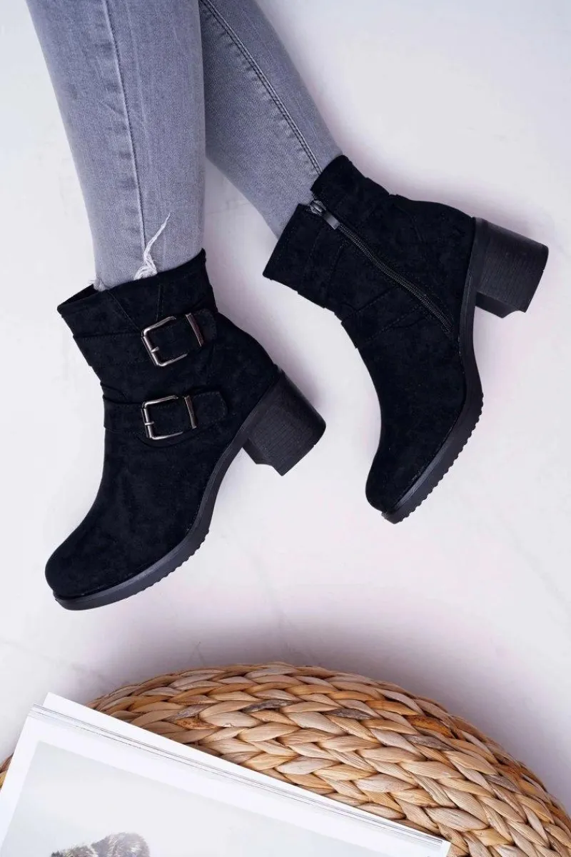 Botki Na Słupku|Botki Zimowe Damskie>Boto Botki Damskie Na Obcasie Zamszowe Czarne Fagret